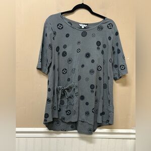 You Be Gray Black Short Sleeve Lagenlook Tunic 100% Cotton Size S/M